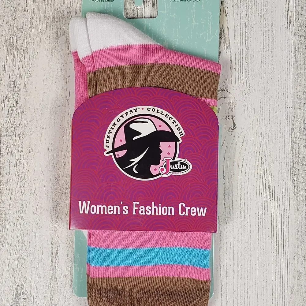 NWT Justin Boots Fashion Cushioned Sole Striped Crew Socks Women's Size Small